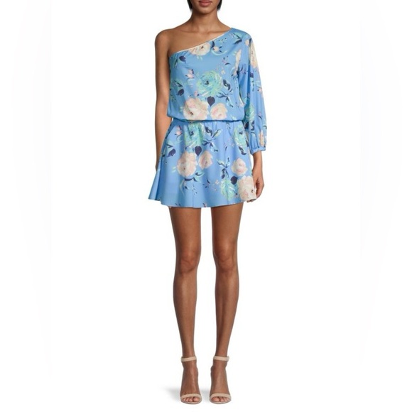 NWT $178 Yumi Kim Floral One-Shoulder Dress Blue Size Medium - Picture 1 of 6